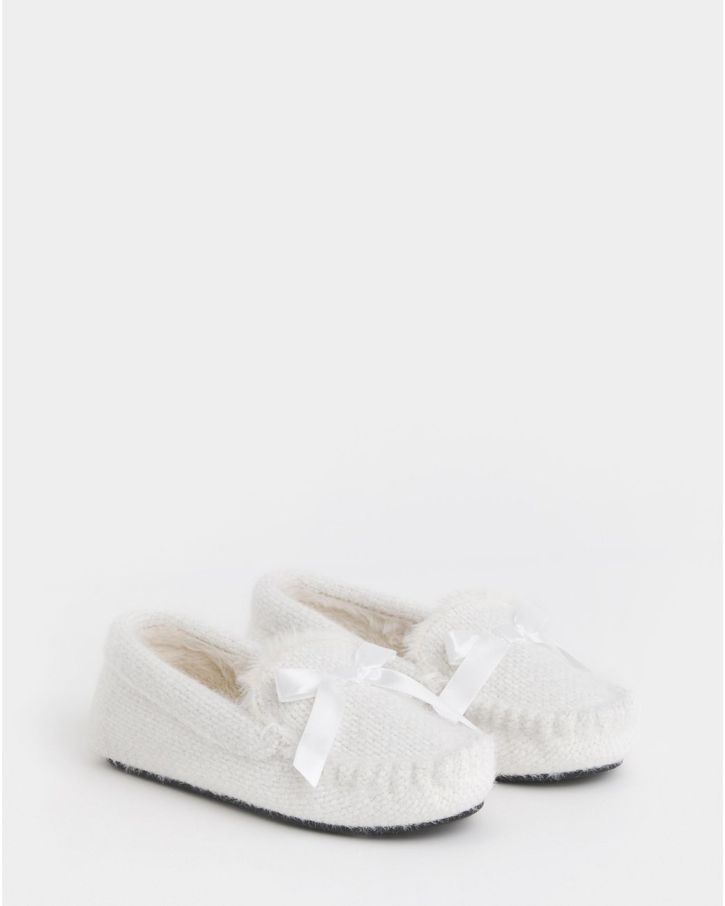 JD Williams Natural Knitted Full Slipper With Bow Ex Wide