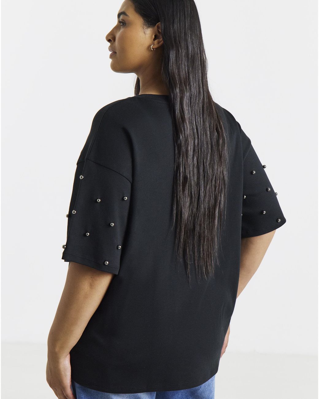 Simply Be Blue Short Sleeve Stud T-Shirt