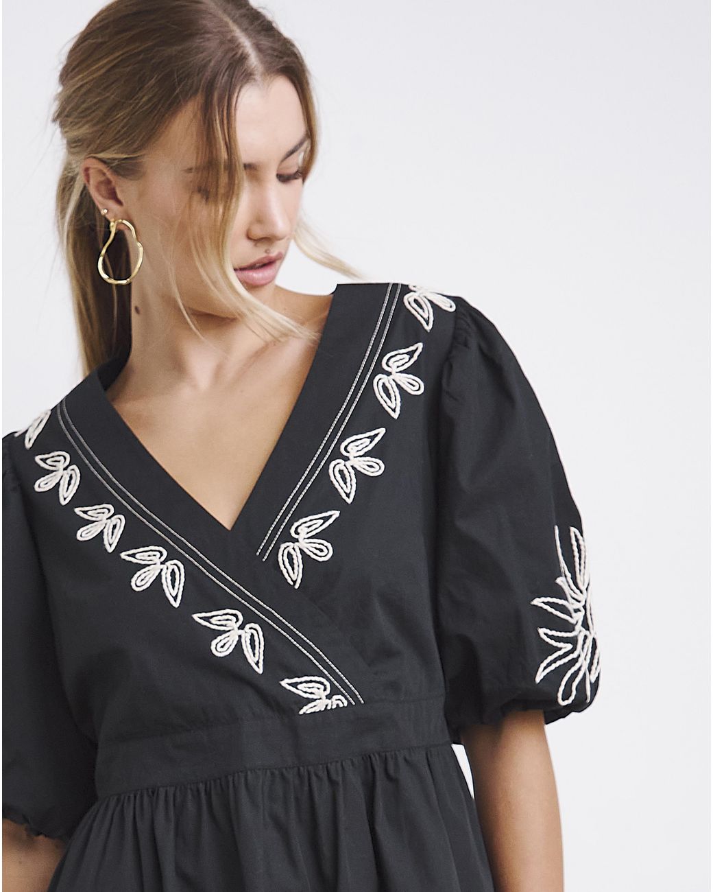 Simply Be Black Embroidered Poplin Dress