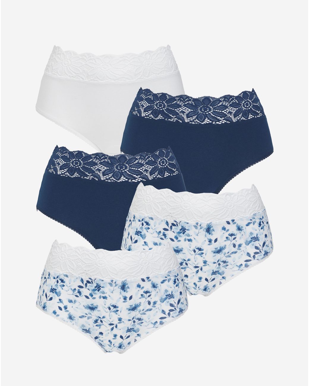 Pretty Secrets Blue 5 Pack Lace Top Full Fit Knickers