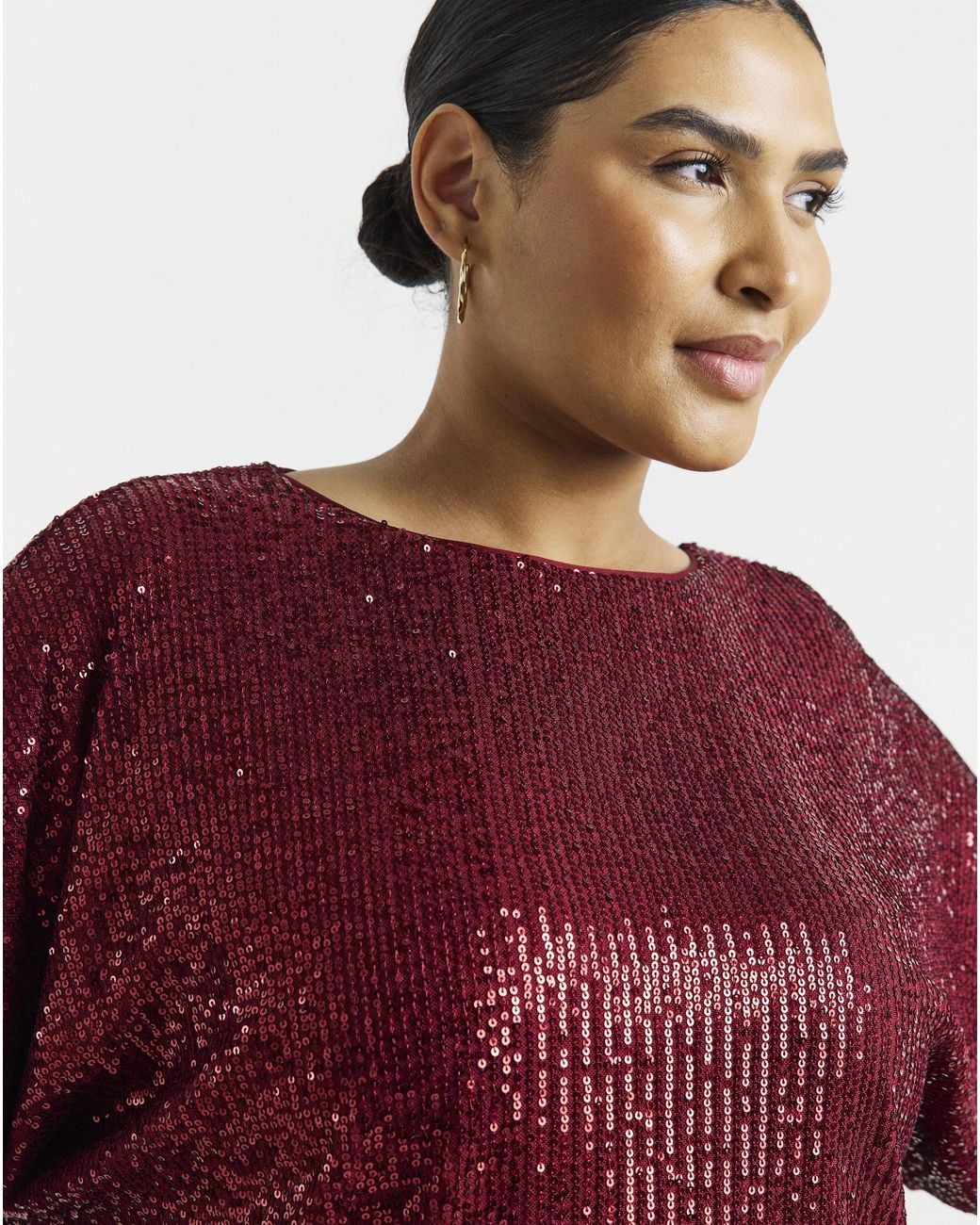 Simply Be Red Sequin Bubble Hem Top