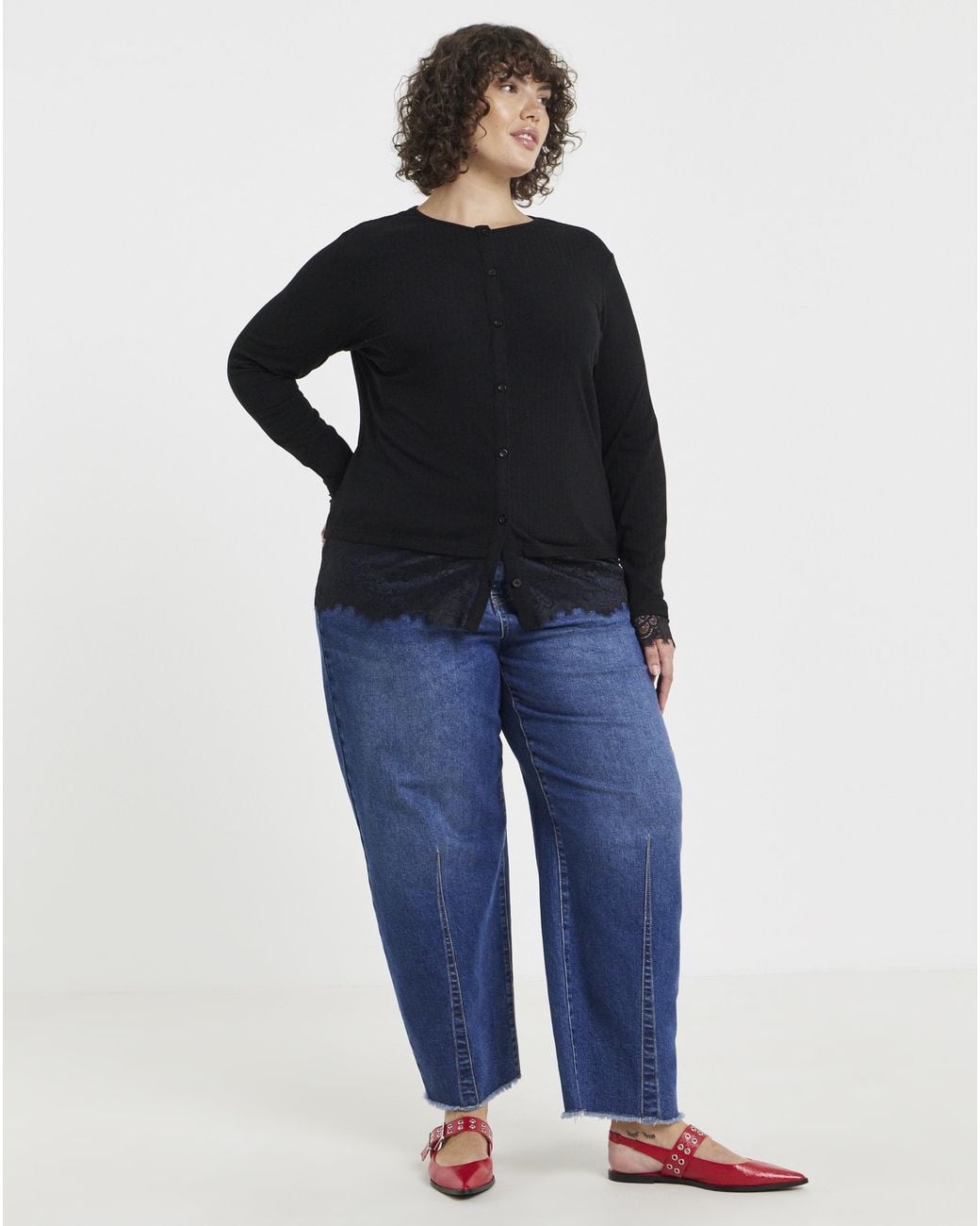 Simply Be Black Button Lace Trim Cardi