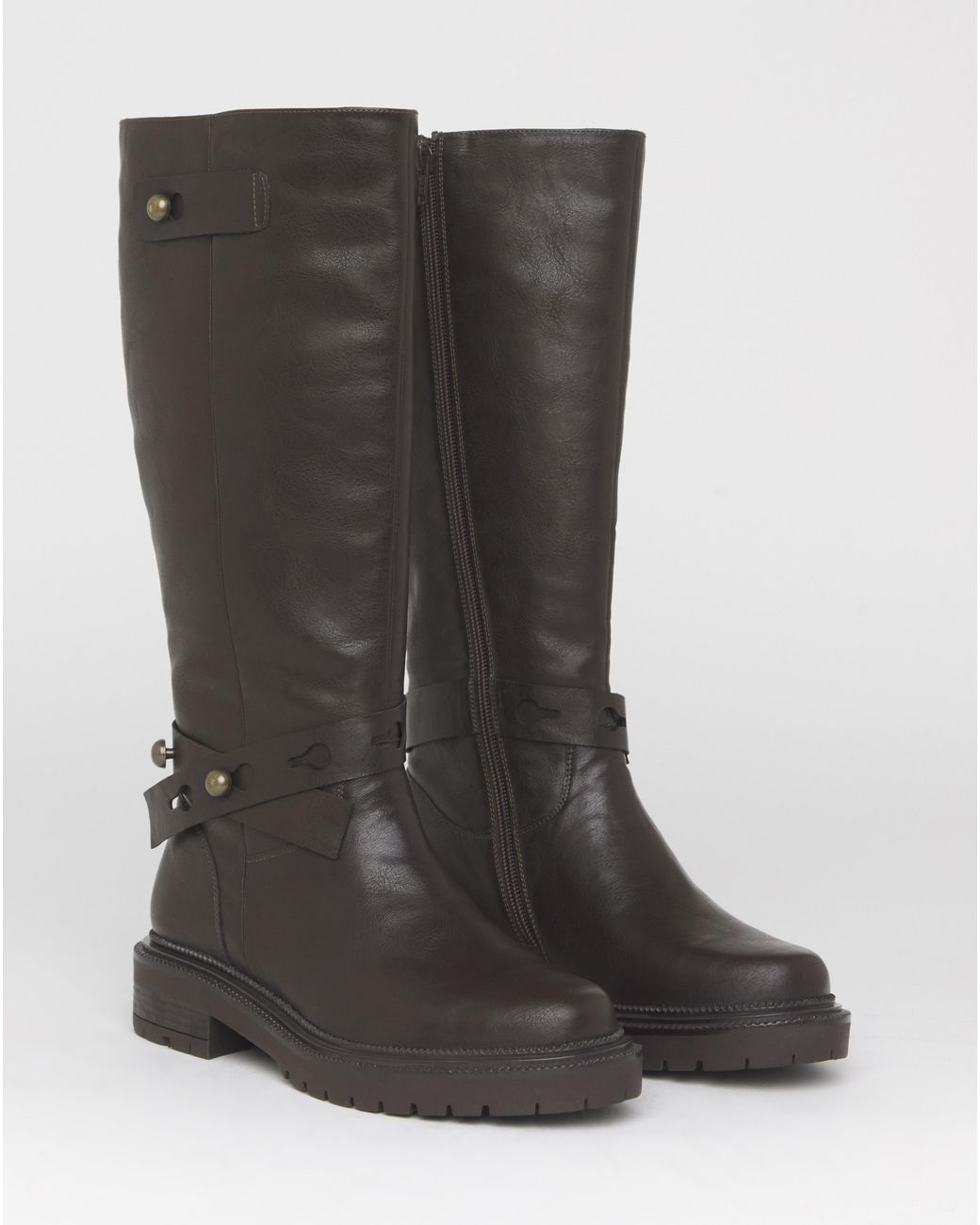 Simply Be Brown Casual Knee High Boots Wide C