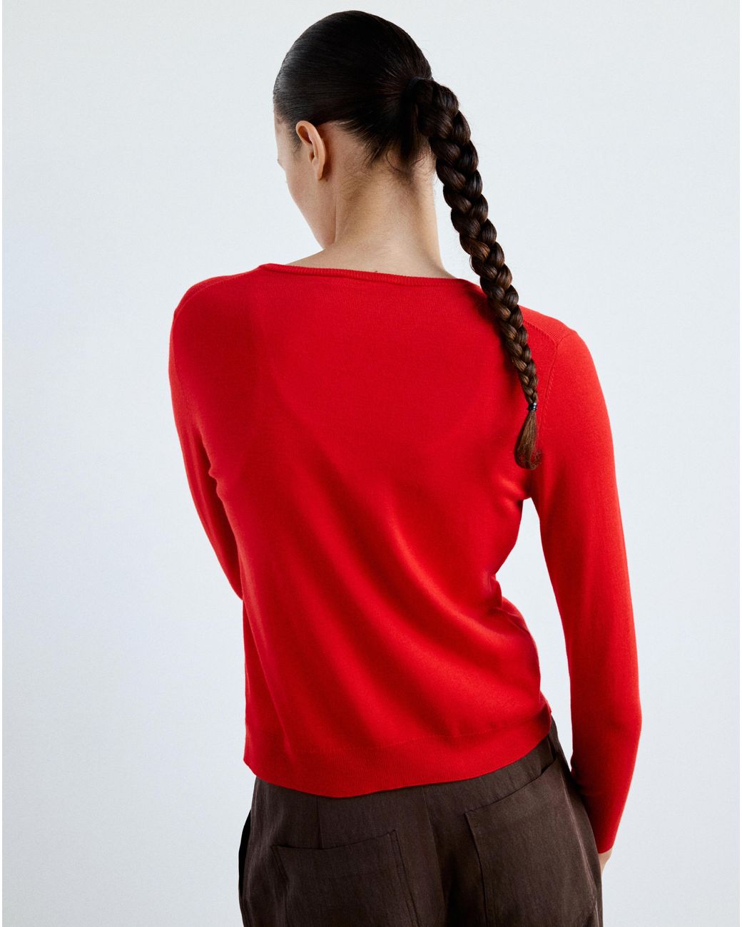 Mango Red Knitted Button Cardigan