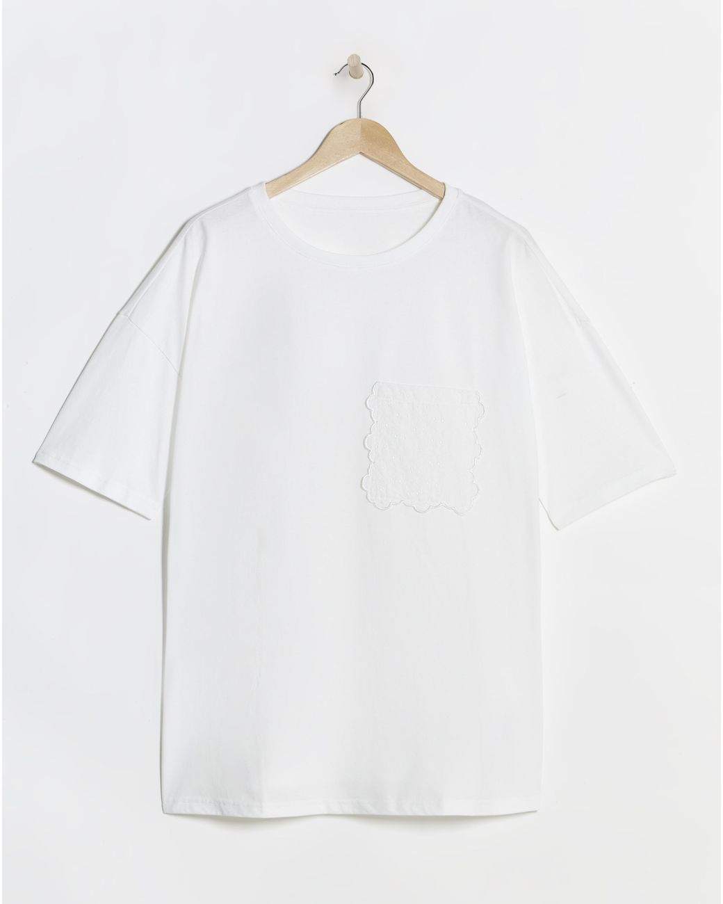 Simply Be White Broderie Pocket T-Shirt