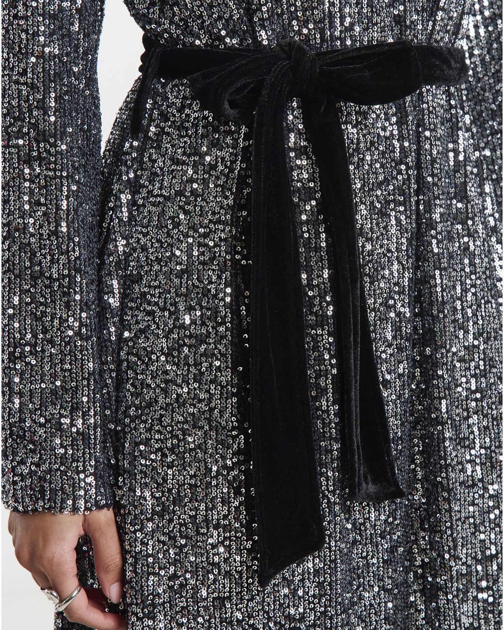 Simply Be Gray Sequin Skater Dress With Belt