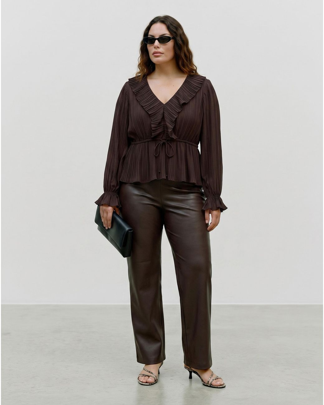 Vero Moda Brown Frill Pleated Top