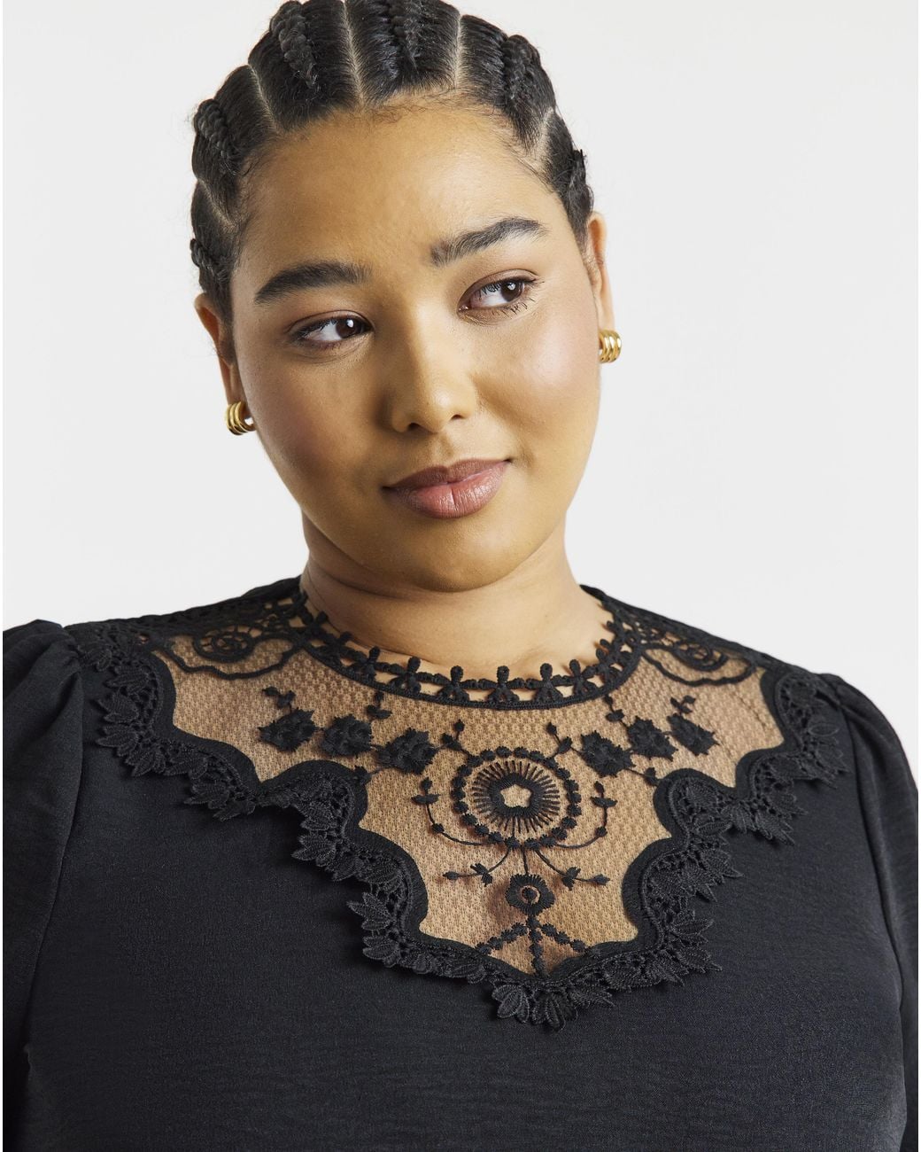 Simply Be Black Lace Insert Blouse