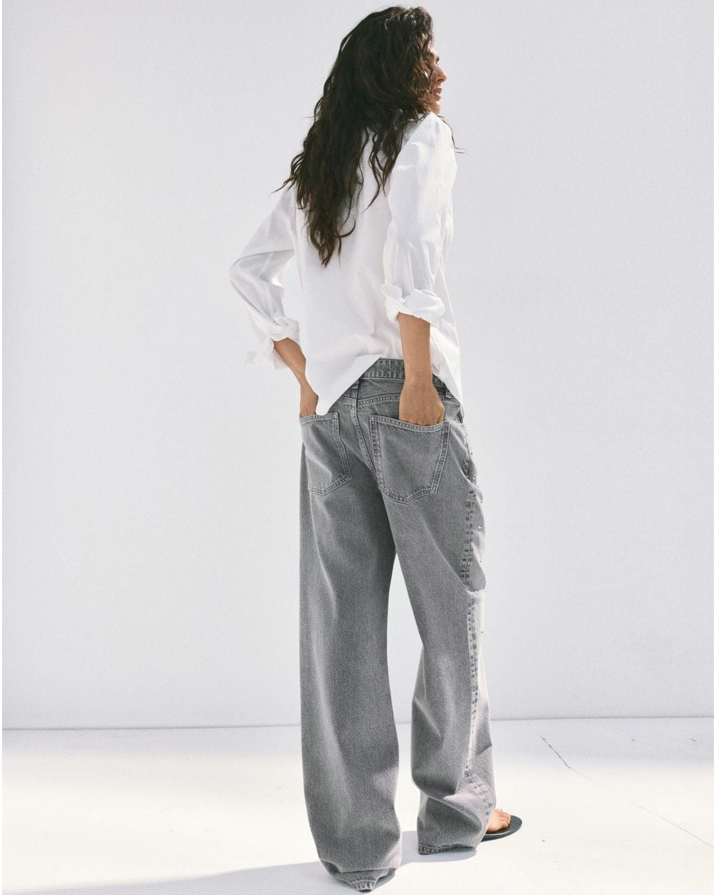 Mango Gray Regular Waist Studded Jeans