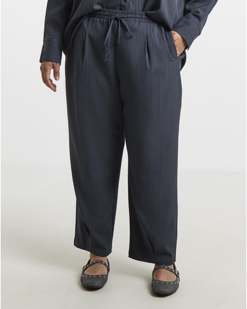 Simply Be Blue Pinstripe Peg Leg Trousers