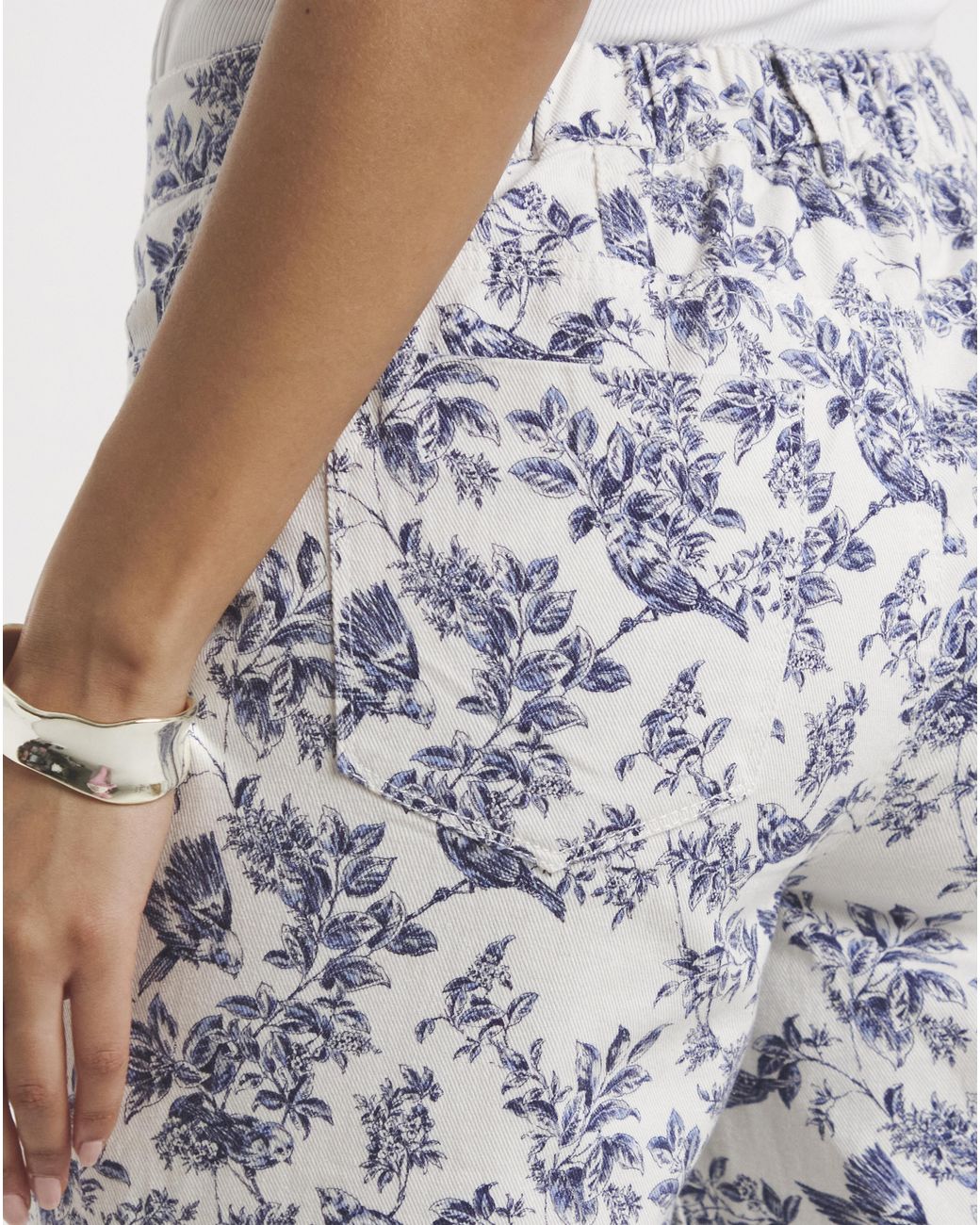 Simply Be White Floral Denim Wide Leg Jeans