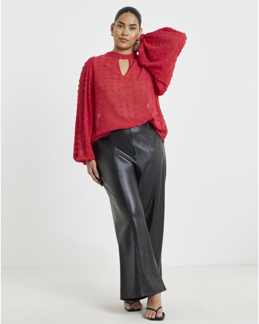 Simply Be Red Dobby Keyhole Blouse