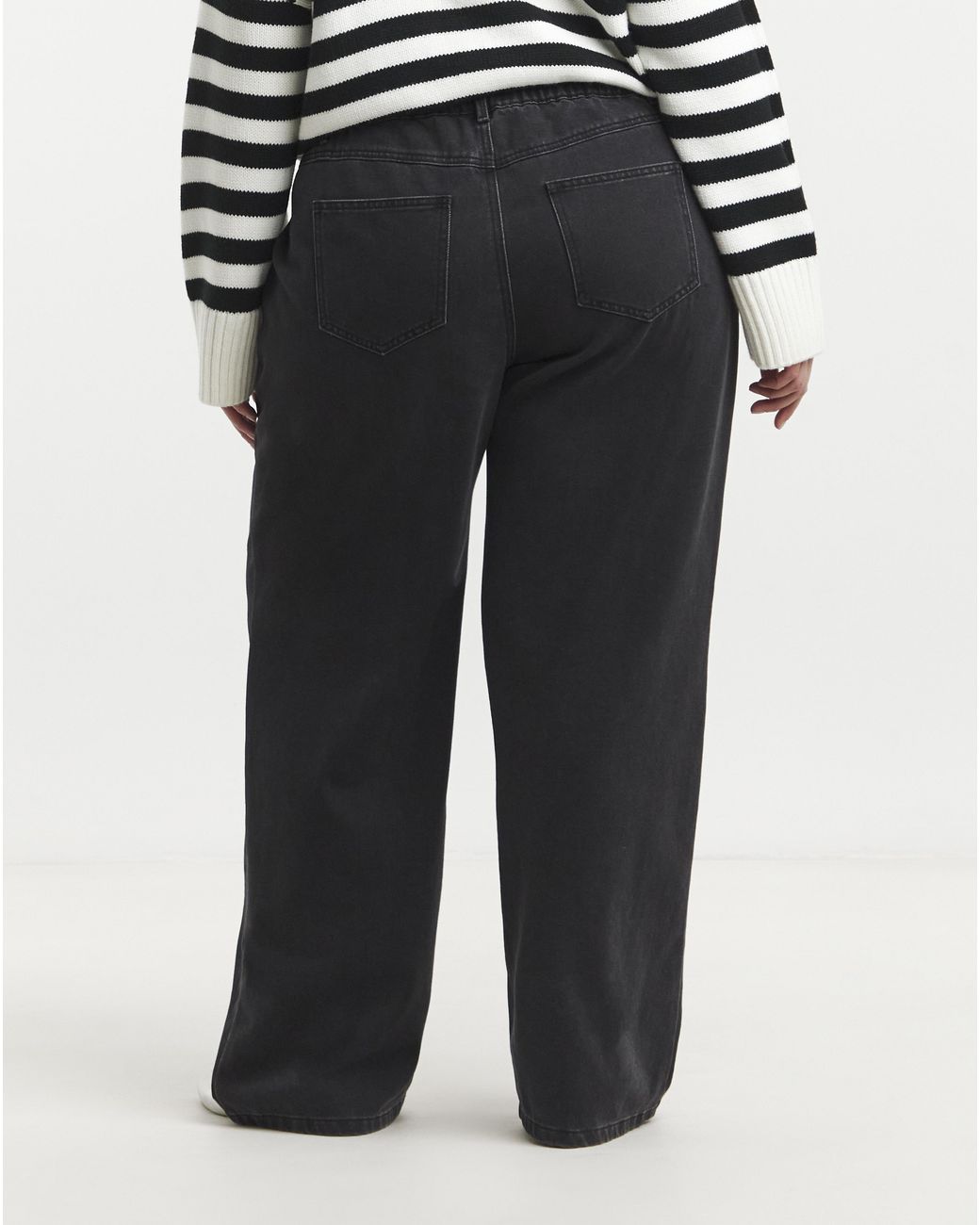 Simply Be Black Pleat Detail Wide Leg Jeans