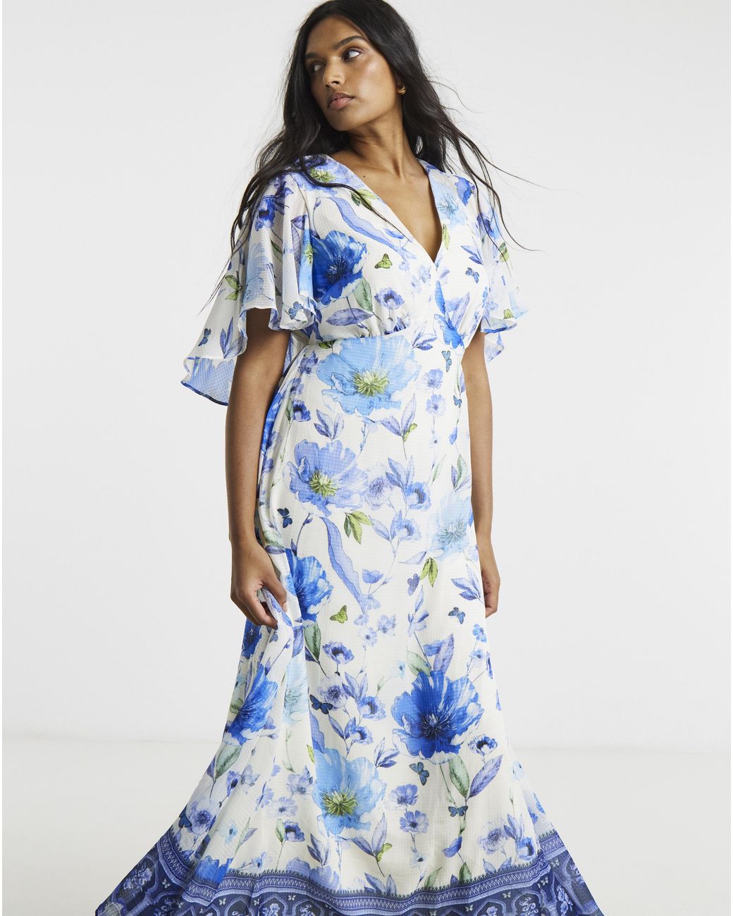 Joanna Hope Blue Cape Sleeve Tea Dress