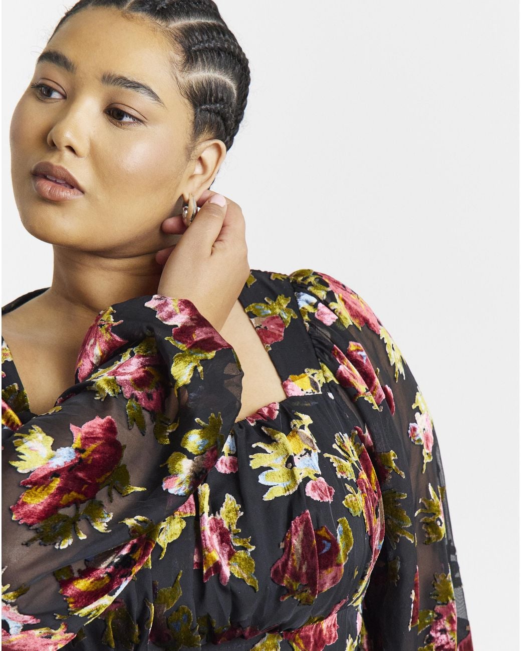 Simply Be Black Devore Blouson Sleeve Blouse