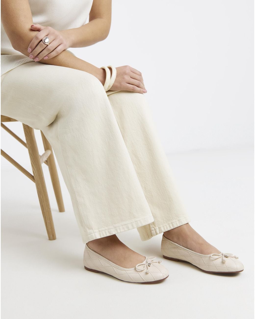 Simply Be White Quilted Ballerina Shoes Extra Wide Fit