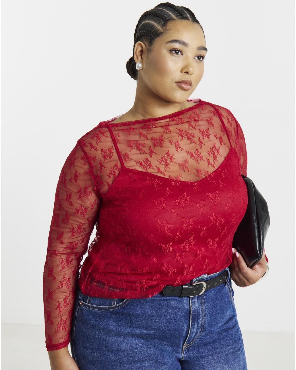 Simply Be Red Lace Long Sleeve Top