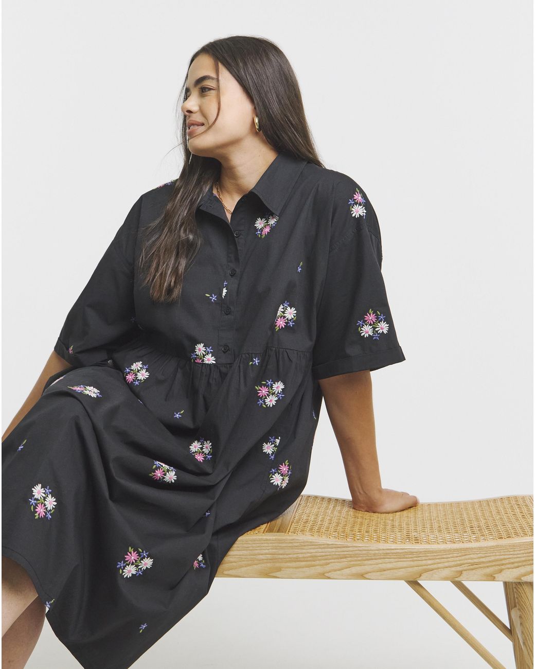 Simply Be Black Embroidered Shirt Dress