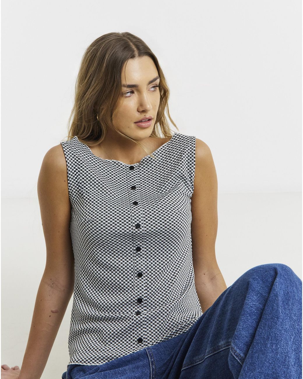 Simply Be Blue Gingham Button Through