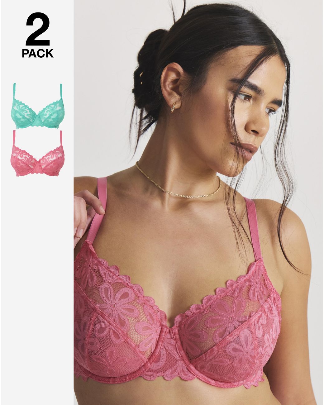 Pretty Secrets Red 2 Pack Daisy Lace Full Cup Bras