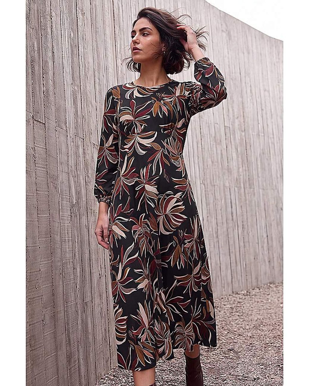Roman Multicolor Roman Leaf Print A-Line Dress