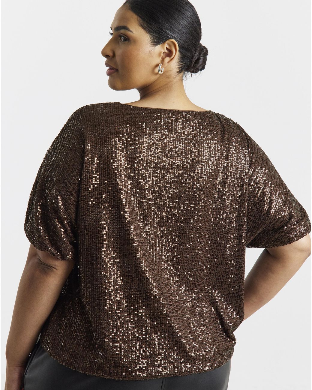 Simply Be Brown Sequin Bubble Hem Top