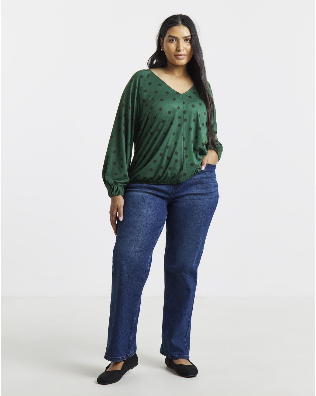 Simply Be Green V-Neck Print Ls Bubble
