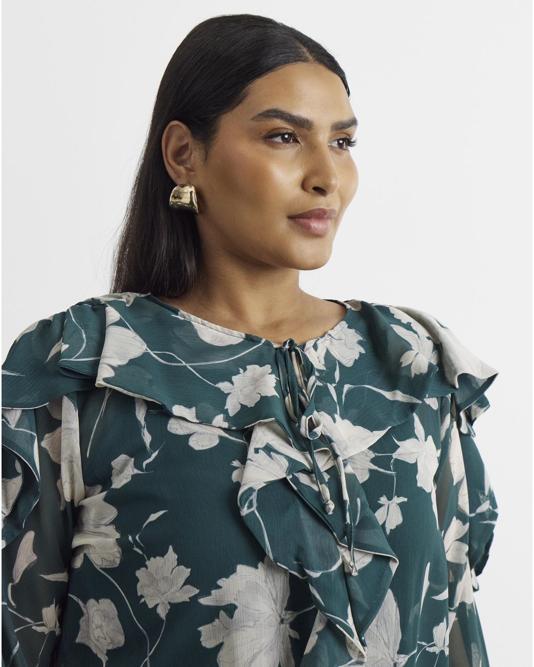 Joanna Hope Green Romantic Ruffle Blouse