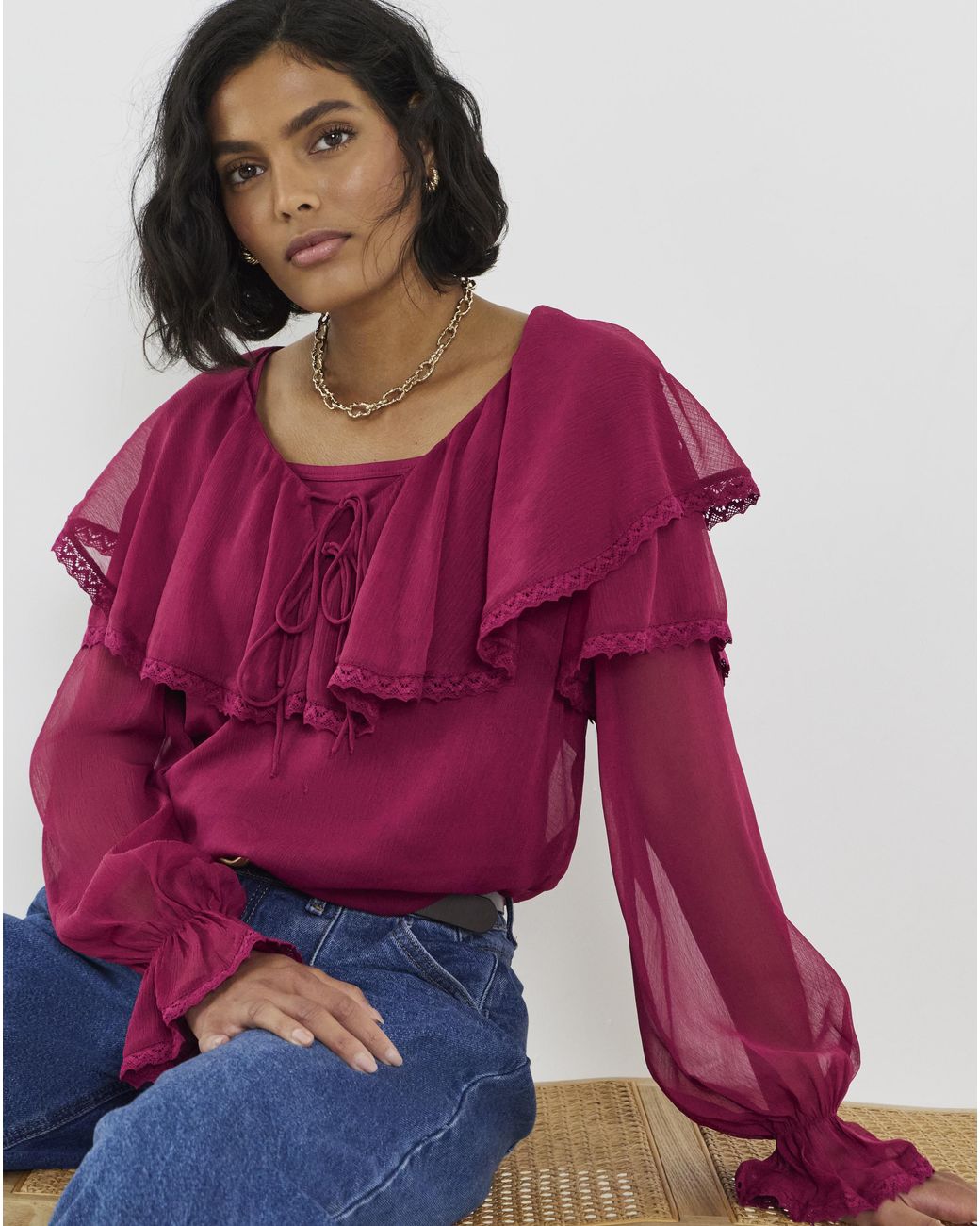 Simply Be Red Frill Collar Blouse