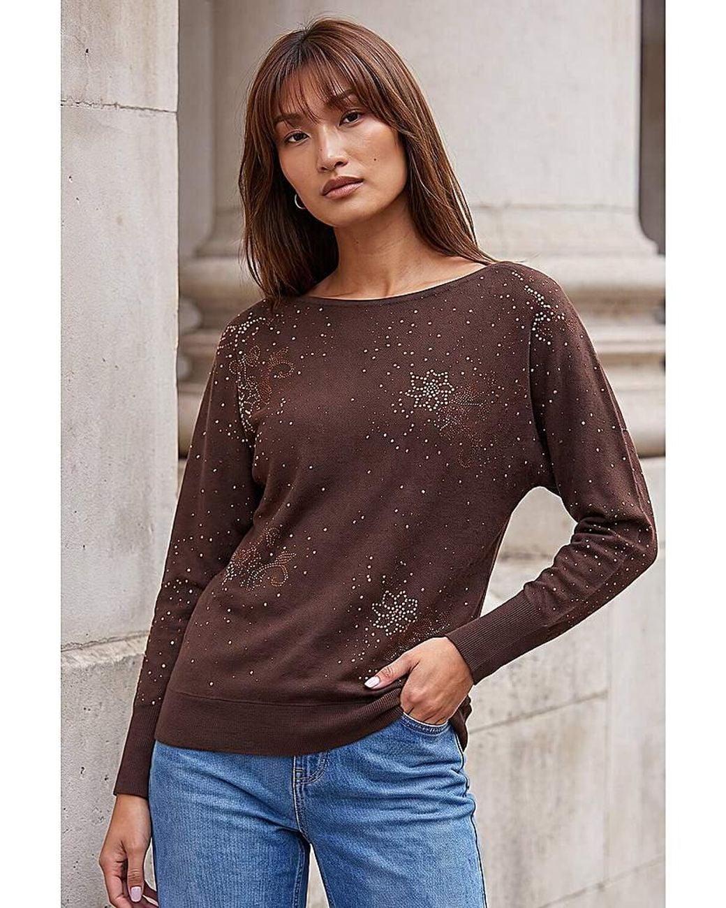 Roman Brown Roman Floral Sparkly Knit Jumper