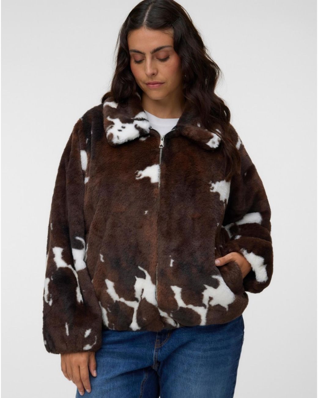 Vero Moda Brown Cow Print Short Jacket