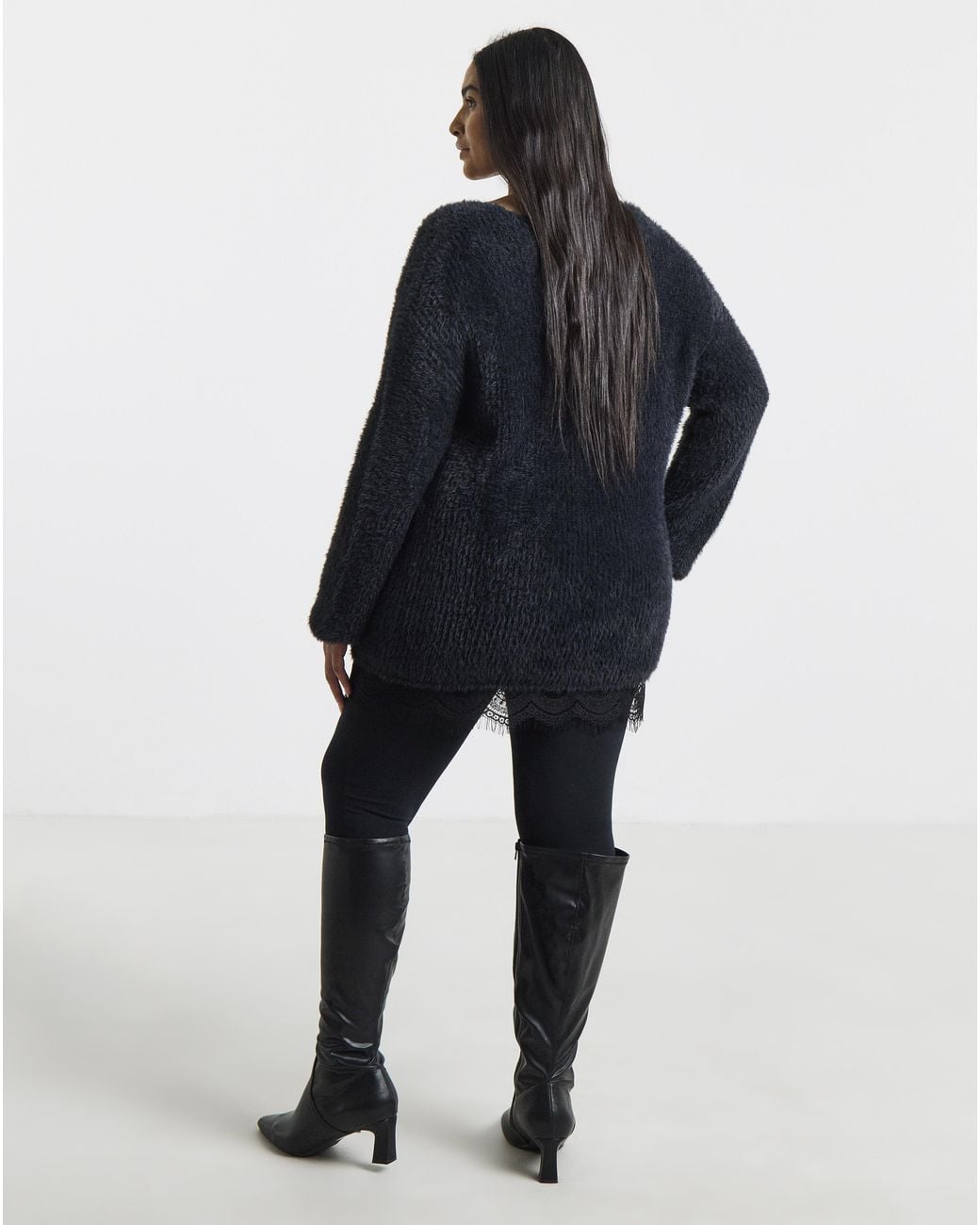 Simply Be Blue Fluffy Lace V-Neck Tunic