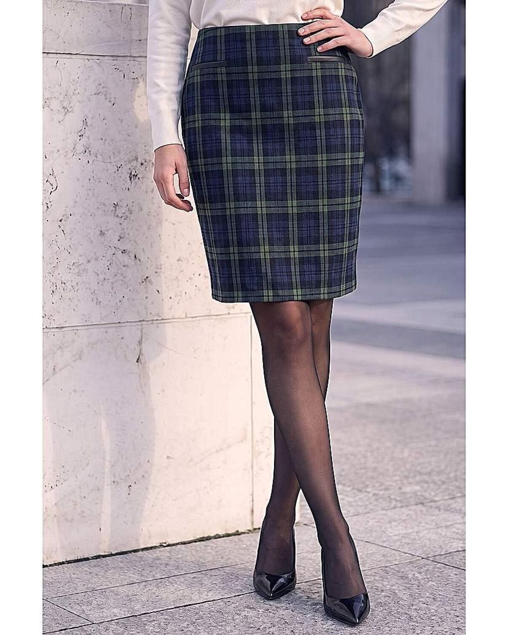 Roman Blue Roman Check Print Skirt