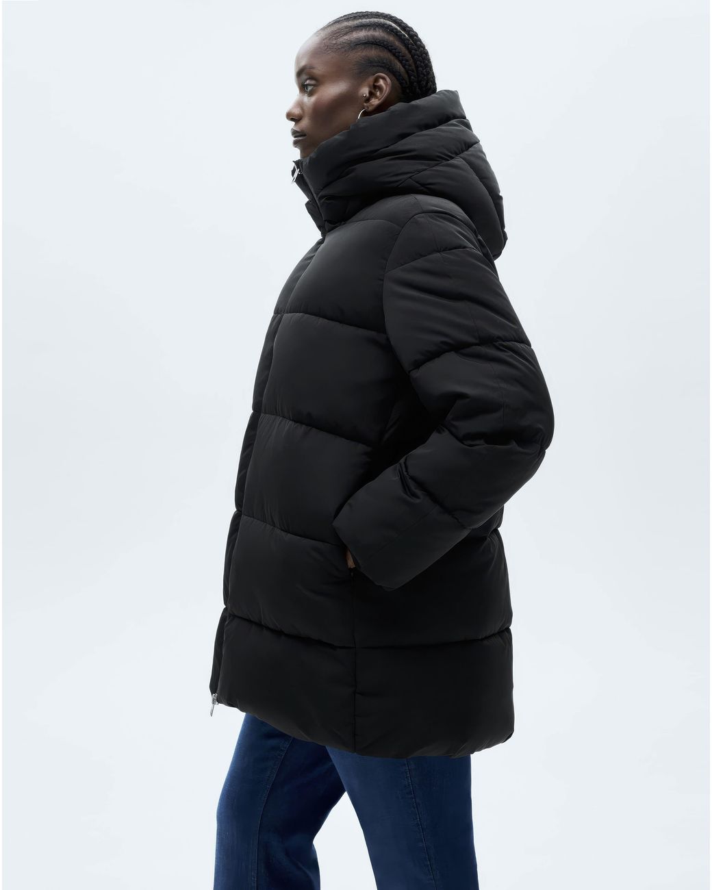 Mango Blue Quilted Anorak Puffer With Hood