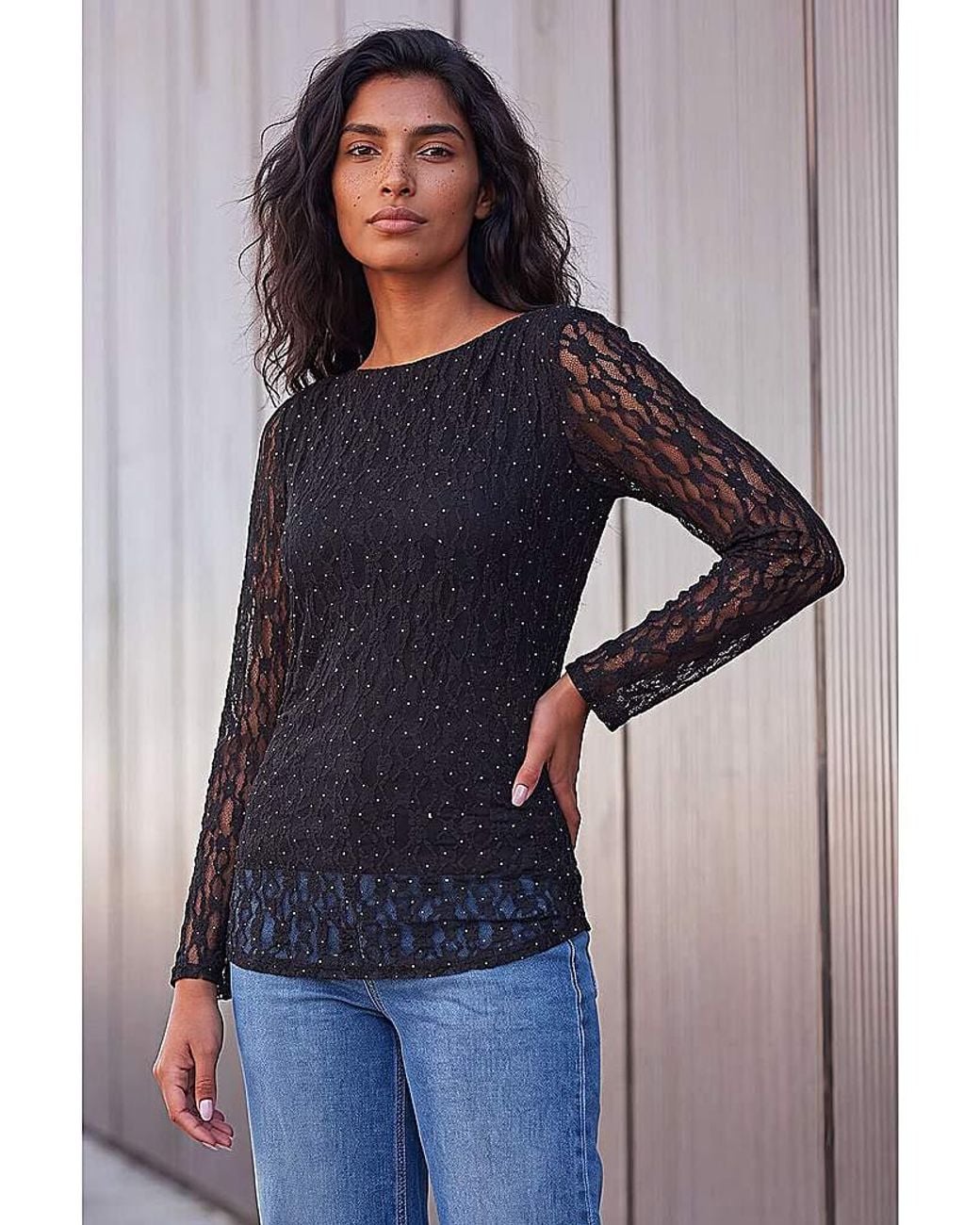 Roman Blue Roman Lace Ruched Top