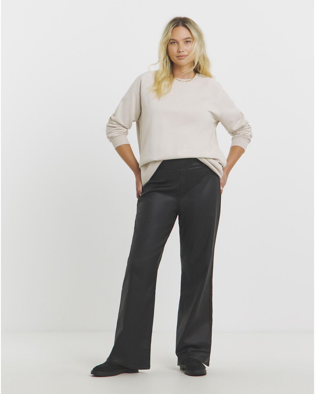 Simply Be White Coated Wide Leg Jeggings