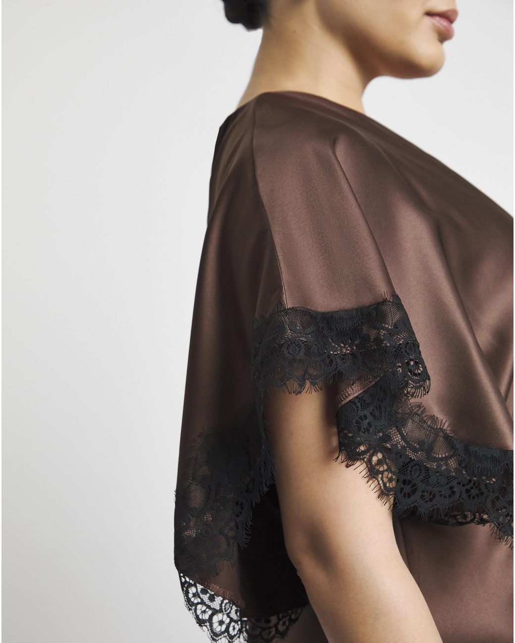 Joanna Hope Black Satin Lace Trim Midi Dress