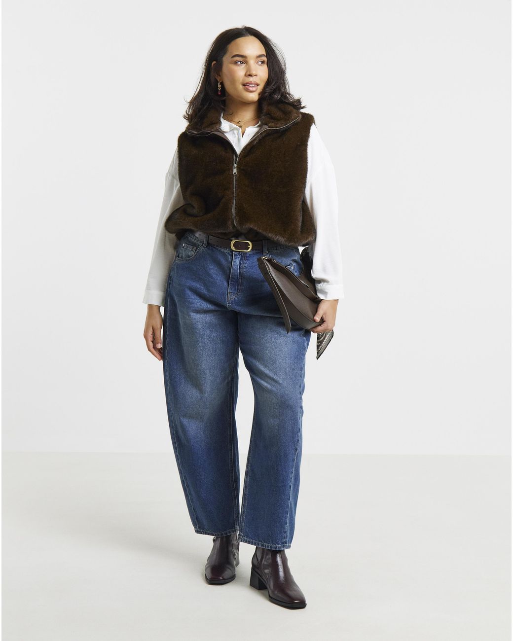 Simply Be Brown Zip Front Faux Fur Gilet