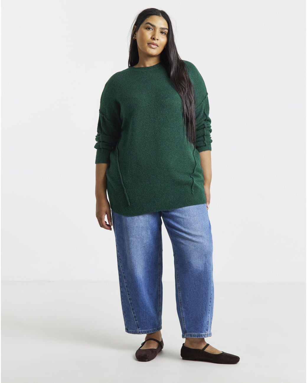Simply Be Green Exposed Seam Longline Jumper