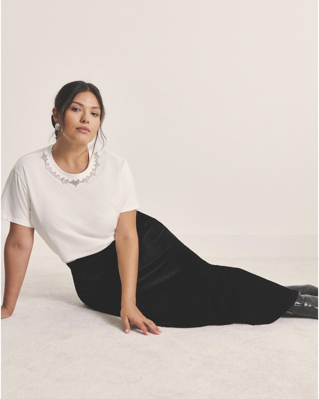Simply Be Black Velour Midaxi Skirt