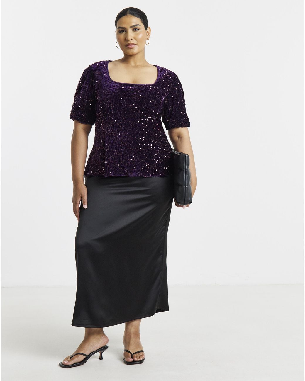 Simply Be Blue Velvet Square Puff Sleeve