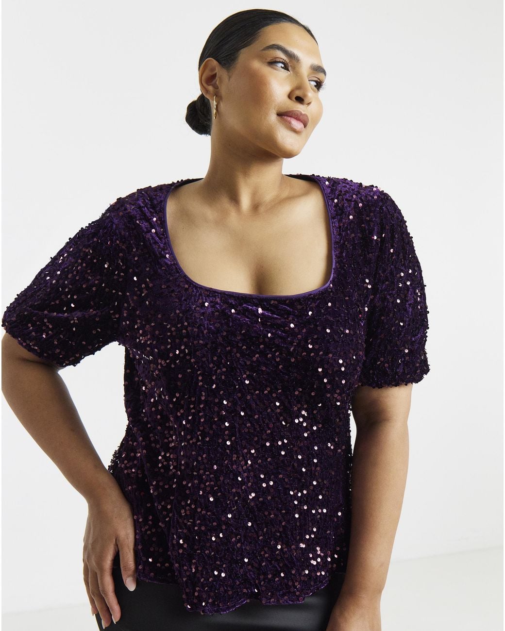 Simply Be Blue Velvet Square Puff Sleeve