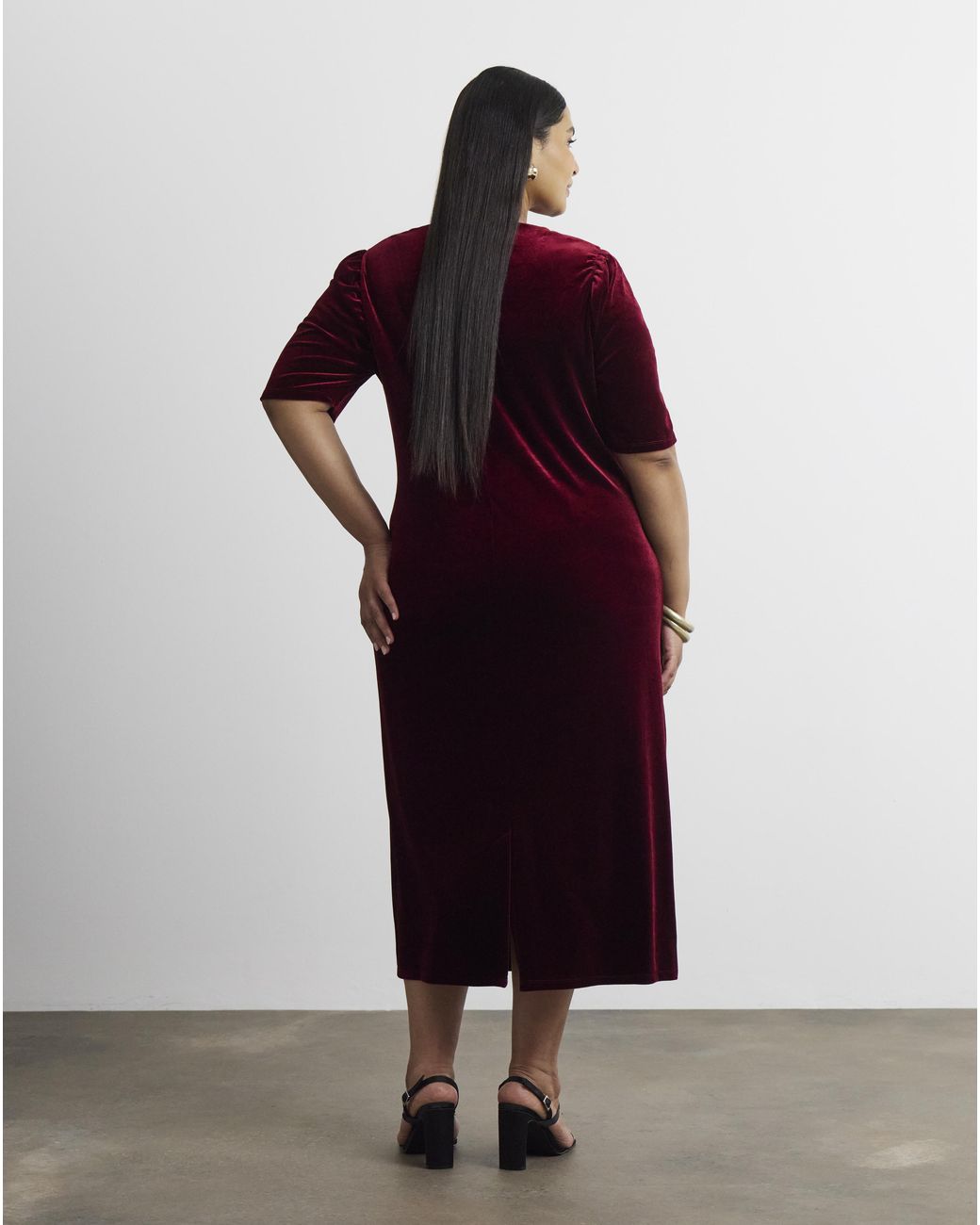Joanna Hope Red Velour Midi Dress
