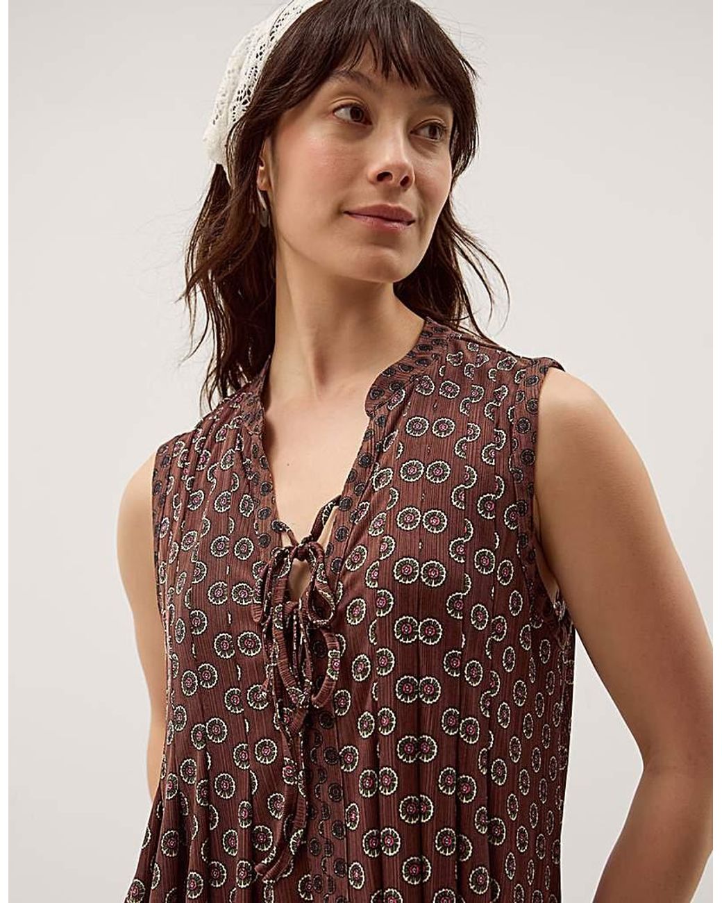 Monsoon Brown Magdalena Geometric Jersey Top