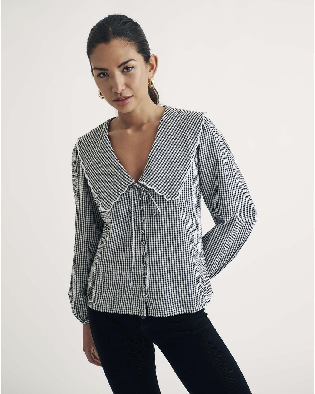 Nobody's Child Gray Gingham Check Blouse