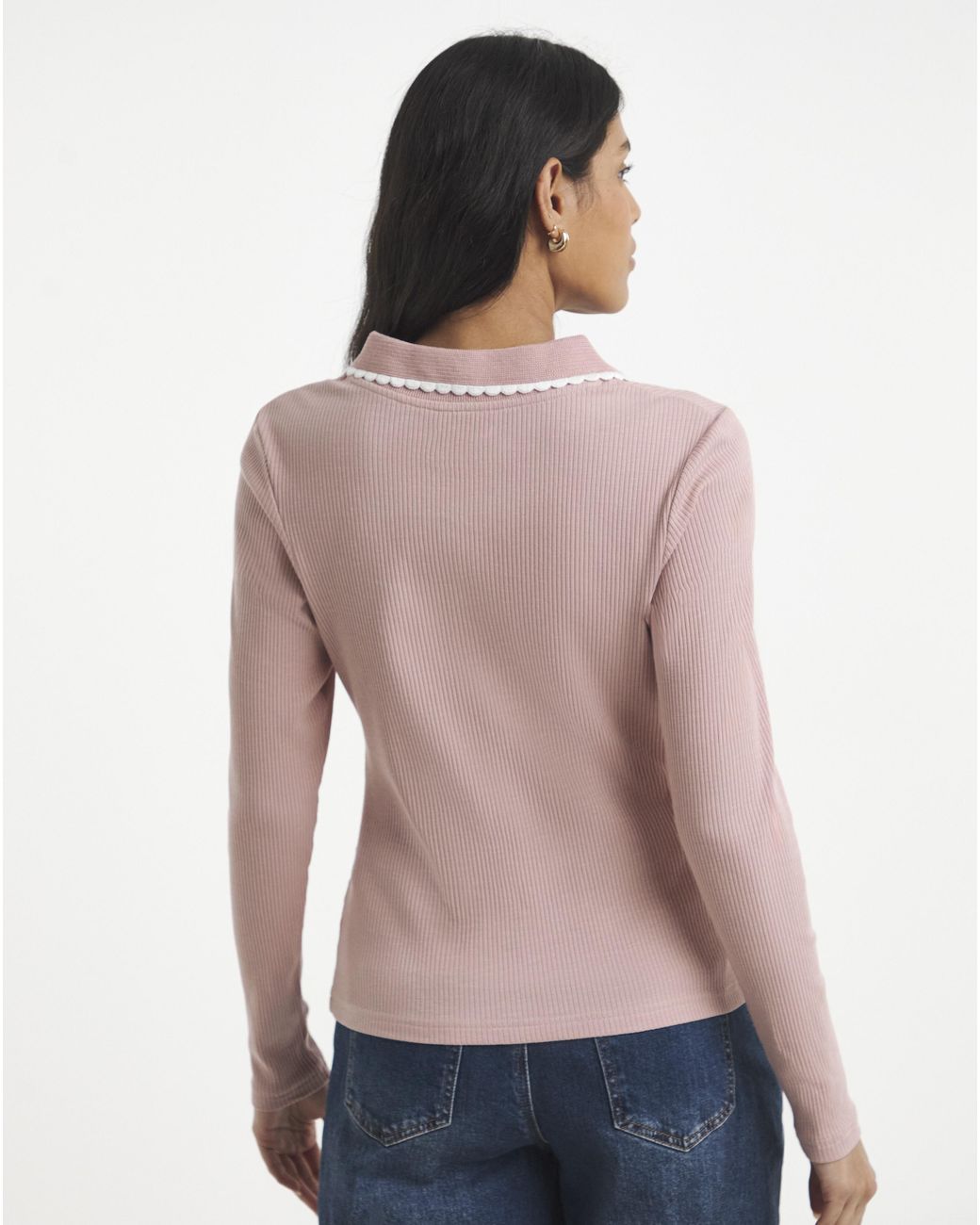 Simply Be Red Contrast Scallop Trim Polo Top