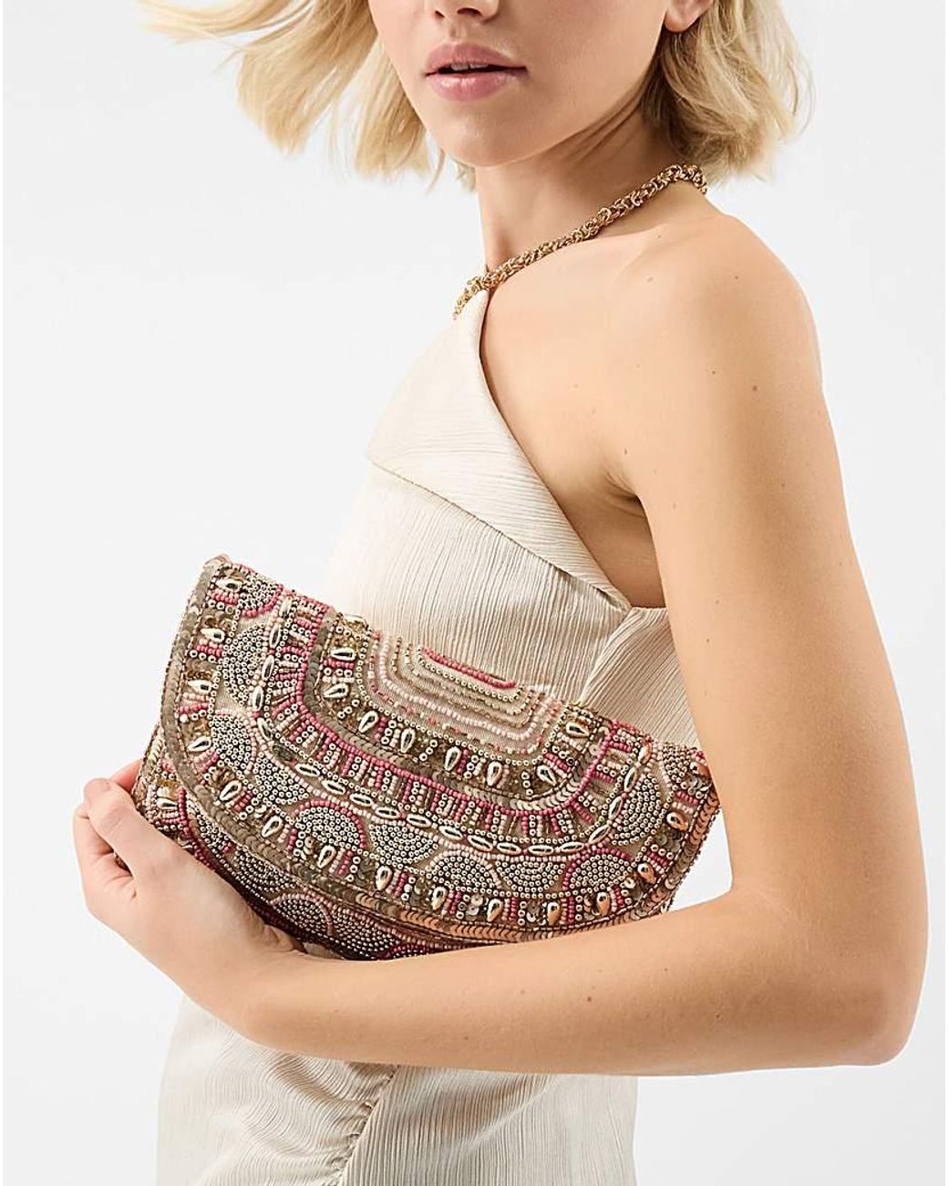 Accessorize White Bead Embellished Clutch Bag