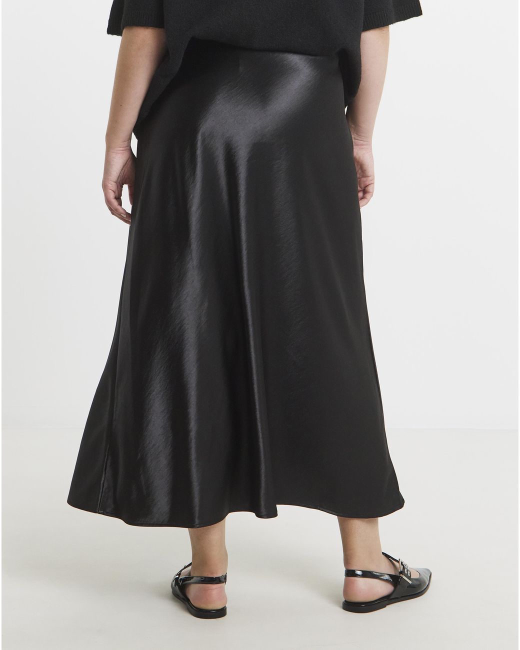 Simply Be Black Satin Maxi Skirt