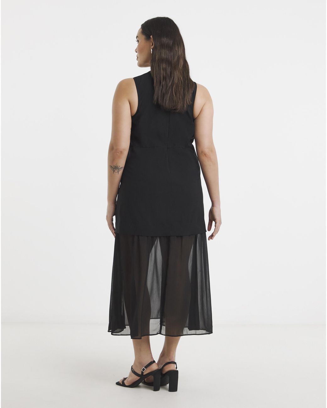 Simply Be Black 1 Sheer Skirt Midi Dress
