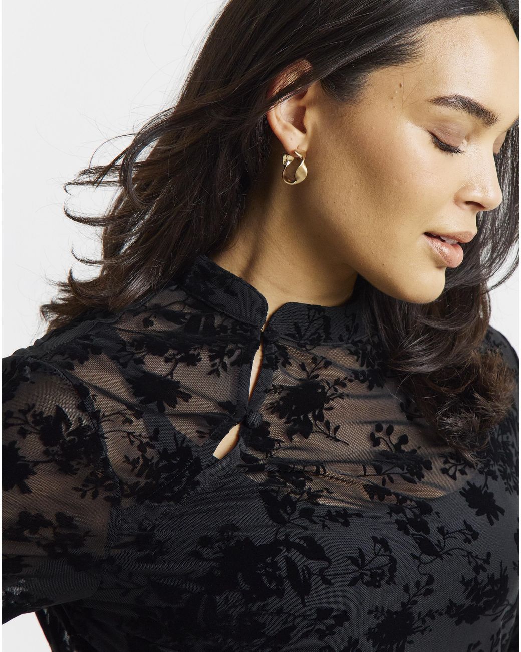 Simply Be Black Mesh Flock Top